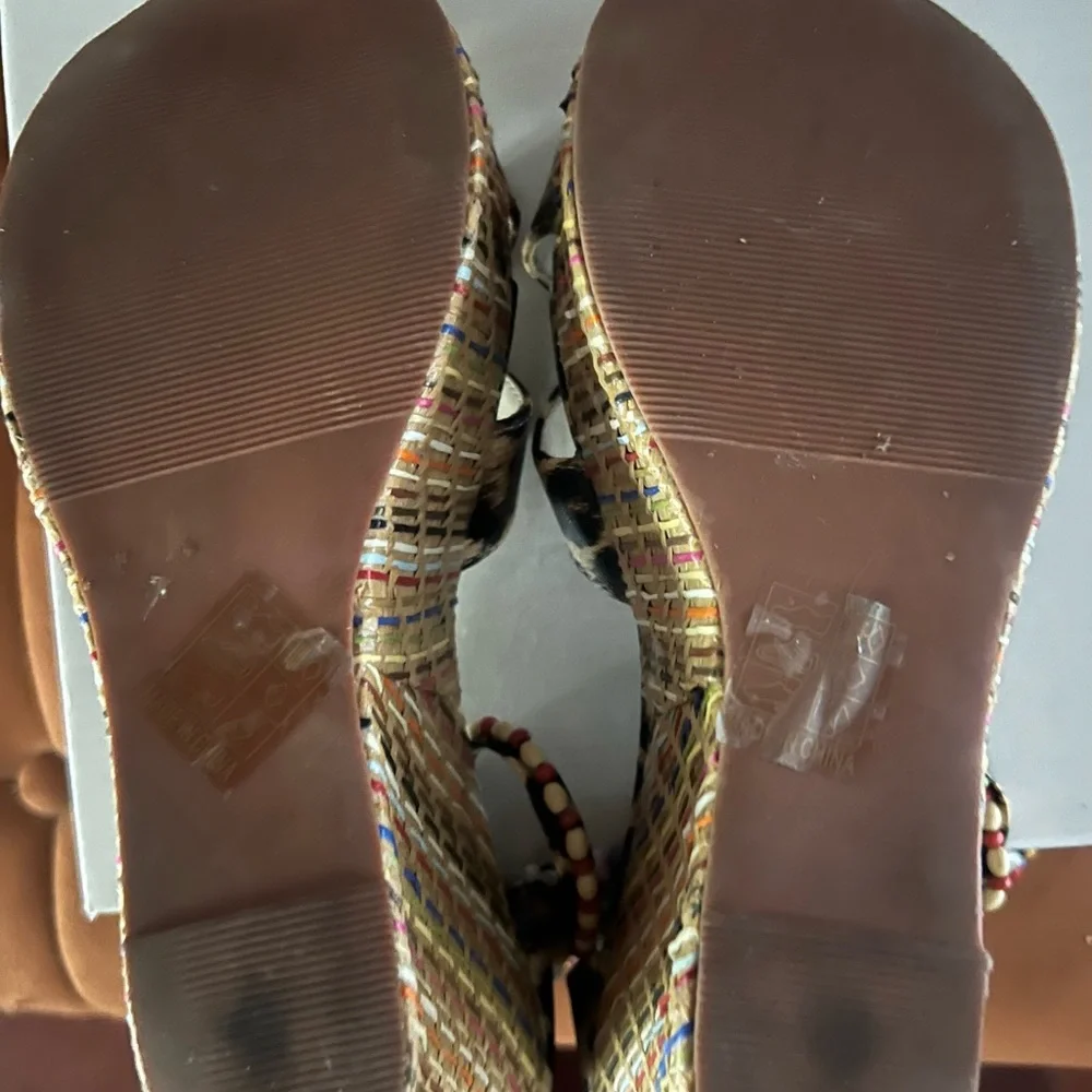 Leopard Print Beaded Ankle-Strap Wedge Sandals - Women